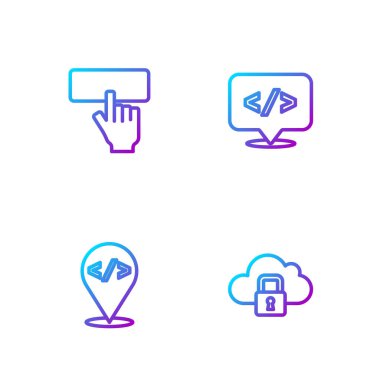 Hat Cloud bilgisayar kilidi, ön uç geliştirme, klavye ve. Renk simgeleri. Vektör.