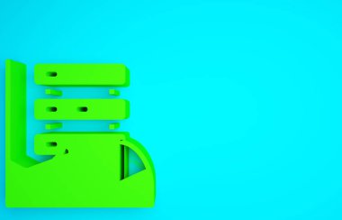 Green Server, Data, Web sunucu simgesi mavi arkaplanda izole edildi. Minimalizm kavramı. 3d illüstrasyon 3B canlandırma.