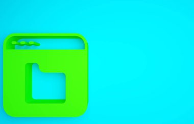 Yeşil Tarayıcı dosya simgesi mavi arkaplanda izole edildi. Minimalizm kavramı. 3d illüstrasyon 3B canlandırma.