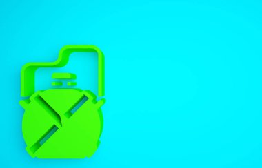 Mavi arka planda yeşil kantin su şişesi simgesi izole edildi. Turist matarası ikonu. Kampanyada bir kavanoz su kullanıldı. Minimalizm kavramı. 3d illüstrasyon 3B canlandırma.