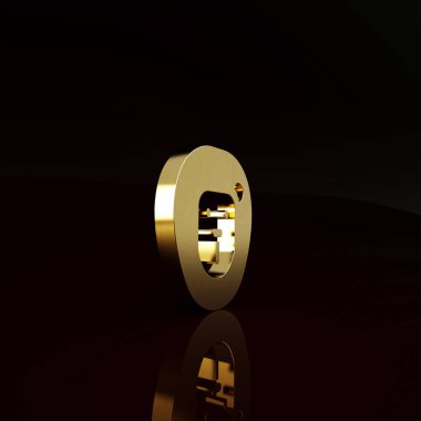 Altın Vahşi Aslan simgesi kahverengi arkaplanda izole edilmiş. Minimalizm kavramı. 3d illüstrasyon 3B canlandırma.