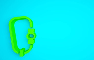 Yeşil Karabina simgesi mavi arkaplanda izole edildi. Olağanüstü bir spor. Spor malzemeleri. Minimalizm kavramı. 3d illüstrasyon 3B canlandırma.