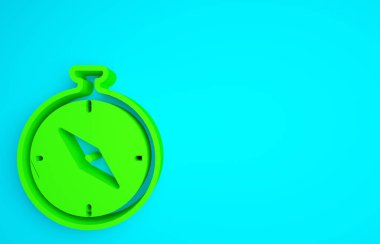 Mavi arkaplanda yeşil pusula simgesi izole edildi. Rüzgâr yön bulma sembolü. Rüzgar gül işareti. Minimalizm kavramı. 3d illüstrasyon 3B canlandırma.