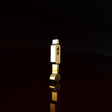 Kahverengi arkaplanda altın karıştırıcı simgesi izole edildi. Mutfak elektrikli kırıcı ve kase. Meyve suyu, kokteyl ya da meyve suyu. Minimalizm kavramı. 3d illüstrasyon 3B canlandırma.