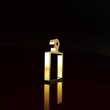 Kahverengi arkaplanda altın kesme tahtası simgesi izole edildi. Kesme tahtası sembolü. Minimalizm kavramı. 3d illüstrasyon 3B canlandırma.