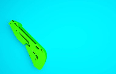 Yeşil Polis av tüfeği ikonu mavi arka planda izole edildi. Av tüfeği. Minimalizm kavramı. 3d illüstrasyon 3B canlandırma.