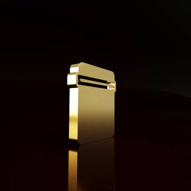 Kahverengi arka planda kurşun ikonu olan altın kanıt torbası. Minimalizm kavramı. 3d illüstrasyon 3B canlandırma.