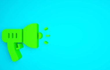 Yeşil Polis megafon ikonu mavi arkaplanda izole edildi. Minimalizm kavramı. 3d illüstrasyon 3B canlandırma.