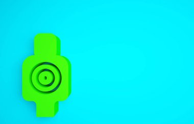 Mavi arka planda izole edilmiş ikon çekmek için Yeşil İnsan hedef sporu. Atış mesafesi ya da atış mesafesi için sayıları olan temiz bir hedef. Minimalizm kavramı. 3d illüstrasyon 3B canlandırma.