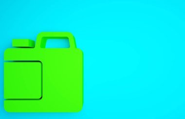 Çamaşır deterjanı, çamaşır suyu, bulaşık deterjanı ya da mavi arka planda izole edilmiş başka bir temizlik malzemesi için yeşil plastik şişe. Minimalizm kavramı. 3d illüstrasyon 3B canlandırma.