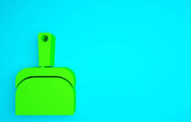 Mavi arkaplanda yeşil faraş simgesi izole edildi. Temizlik işleri. Minimalizm kavramı. 3d illüstrasyon 3B canlandırma.