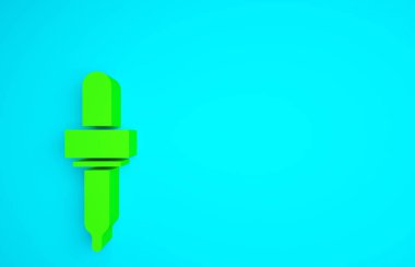 Yeşil Pipette simgesi mavi arkaplanda izole edildi. Tıbbi, kozmetik, kimya laboratuvarı ekipmanları. Minimalizm kavramı. 3d illüstrasyon 3B canlandırma.