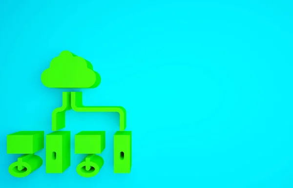 Ікона Зеленої Комп Ютерної Мережі Ізольована Синьому Тлі Мережа Ноутбуків — стокове фото