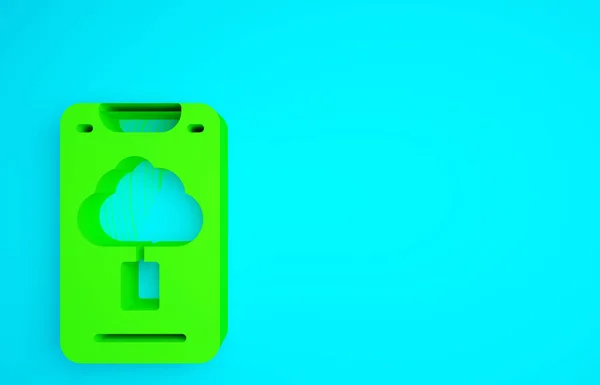Green Cloud Technologie Přenos Ukládání Dat Ikona Izolované Modrém Pozadí — Stock fotografie