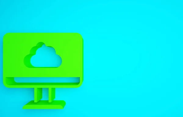 Green Cloud technology data transfer and storage icon isolated on blue background. Minimalism concept. 3d illustration 3D render.