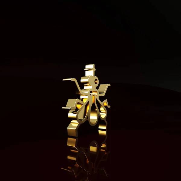褐色の背景に孤立した金の蚊のアイコン 最小限の概念 3Dイラスト3Dレンダリング — ストック写真