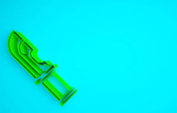 青の背景に隔離された緑のハンターナイフアイコン アーミーナイフ 最小限の概念 3Dイラスト3Dレンダリング — ストック写真