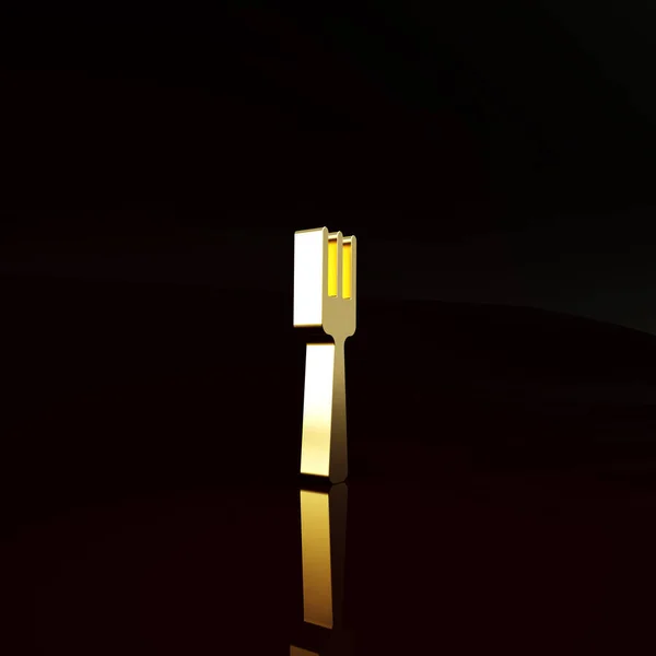 茶色の背景に孤立したゴールドフォークアイコン かわいいシンボル 最小限の概念 3Dイラスト3Dレンダリング — ストック写真