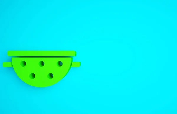 Groene Keuken Vergiet Pictogram Geïsoleerd Blauwe Achtergrond Kookgerei Bestekbord Minimalisme — Stockfoto