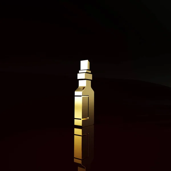 茶色の背景に孤立したオリーブオイルのアイコンのゴールドボトル オリーブオイルのアイコンでジャグ 最小限の概念 3Dイラスト3Dレンダリング — ストック写真