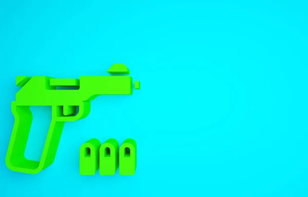 Green Pistol Gun Icon Isolated Blue Background Police Military Handgun — Stock Photo, Image