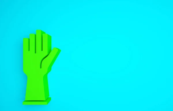 Grüne Gummihandschuhe Auf Blauem Hintergrund Handschutzschild Aus Latex Reinigungsgeräte Für — Stockfoto