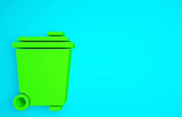 Zöld Szemetes Ikon Elszigetelt Kék Háttérrel Szemetes Kuka Tábla Újrahasznosító — Stock Fotó