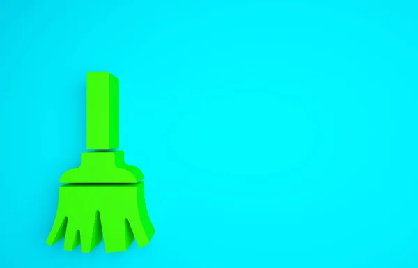 Zielona Miotła Czyszczenia Ikony Odizolowana Niebieskim Tle Sprzątaczka Piór Koncepcja — Zdjęcie stockowe
