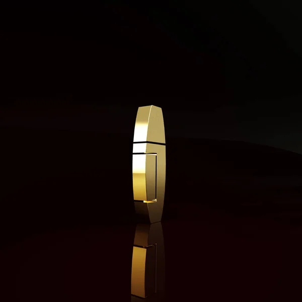 Gold Mascara Pinsel Symbol Isoliert Auf Braunem Hintergrund Minimalismus Konzept — Stockfoto