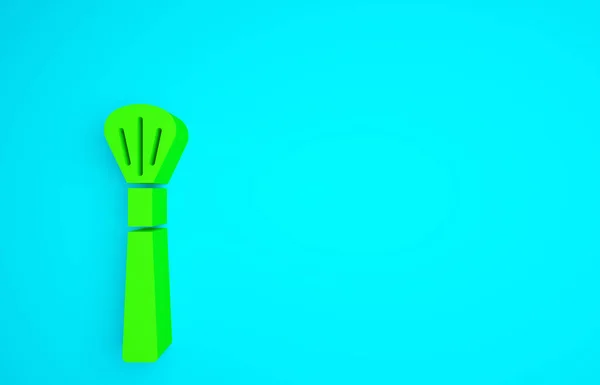 Green Makeup brush icon isolated on blue background. Minimalism concept. 3d illustration 3D render.