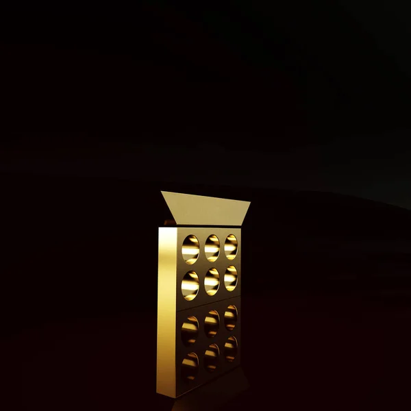 Oro Trucco Polvere Con Icona Specchio Isolato Sfondo Marrone Concetto — Foto Stock