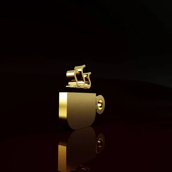 ブラウンを基調としたゴールドコーヒーカップのアイコン ティーカップ ホットドリンクコーヒー 最小限の概念 3Dイラスト3Dレンダリング — ストック写真