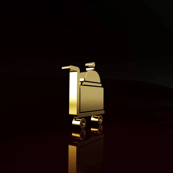 Gold Bedeckt Mit Einem Tablett Mit Essenssymbol Isoliert Auf Braunem — Stockfoto