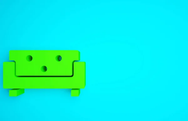 Green Sofa icon isolated on blue background. Minimalism concept. 3d illustration 3D render.