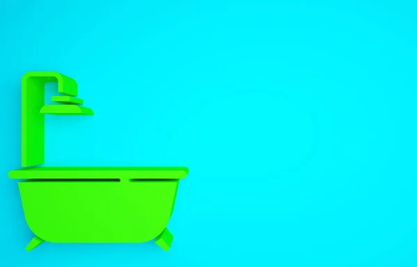 Зеленая Ванна Иконой Душа Выделенной Синем Фоне Концепция Минимализма Рендеринг — стоковое фото