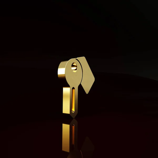 ゴールドホテルのドアロックキーアイコンの茶色の背景に隔離された 最小限の概念 3Dイラスト3Dレンダリング — ストック写真