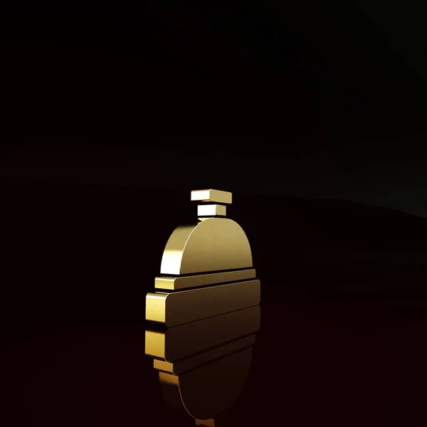 ゴールドホテルサービスの鐘のアイコンの茶色の背景に隔離された 受付ベル 最小限の概念 3Dイラスト3Dレンダリング — ストック写真