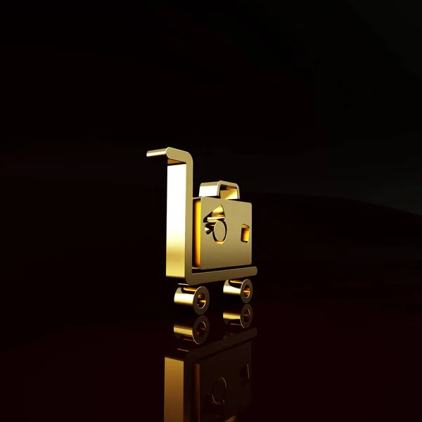 Wózek Bagażowy Gold Hotel Ikoną Walizki Brązowym Tle Podróżujący Znak — Zdjęcie stockowe