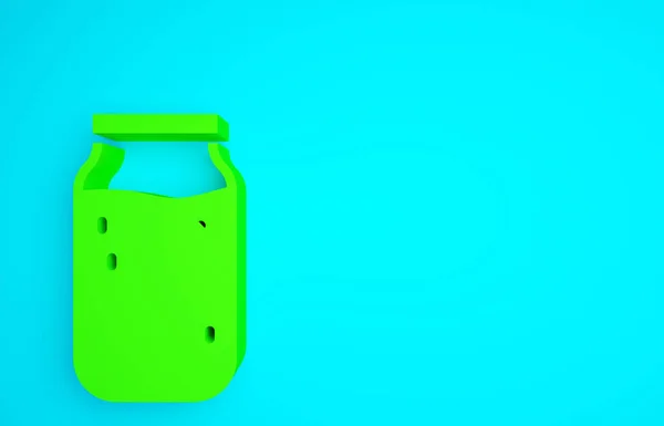青の背景に隔離された緑のジャムジャーアイコン 最小限の概念 3Dイラスト3Dレンダリング — ストック写真