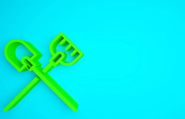 青の背景に隔離された緑のシャベルアイコン 園芸用具 農業のためのツール 最小限の概念 3Dイラスト3Dレンダリング — ストック写真