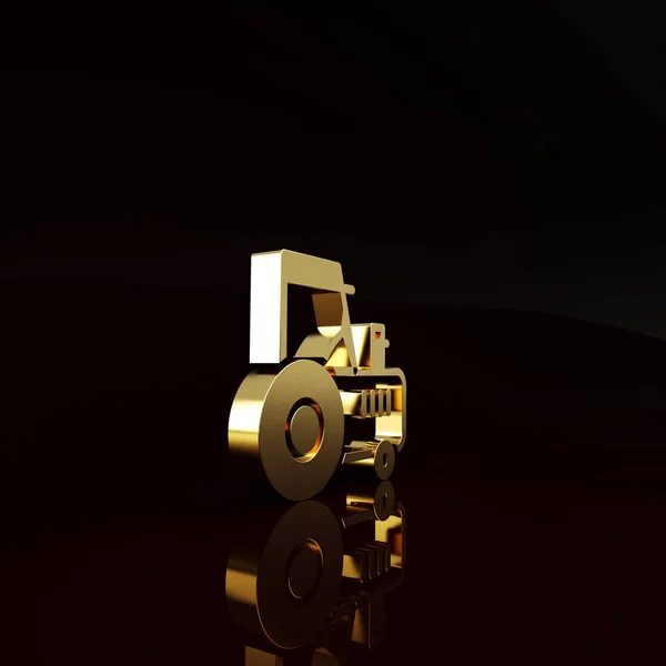 Altın Traktör Simgesi Kahverengi Arkaplanda Izole Edildi Minimalizm Kavramı Illüstrasyon — Stok fotoğraf