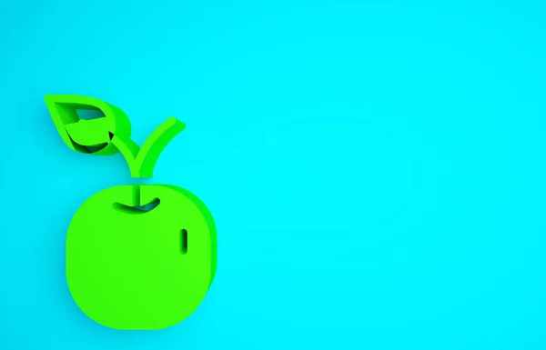 Ícone Verde Apple Isolado Fundo Azul Fruta Com Símbolo Folha — Fotografia de Stock