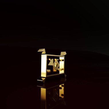 Altın sihirli halı ikonu kahverengi arkaplanda izole edilmiş. Minimalizm kavramı. 3d illüstrasyon 3B canlandırma.