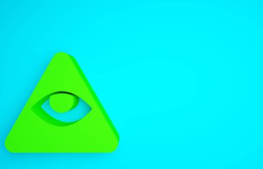 Yeşil Masonların sembolü Tanrı 'nın her şeyi gören ikonu mavi arka planda izole edilmiş. Üçgendeki Tanrı 'nın Gözü. Minimalizm kavramı. 3d illüstrasyon 3B canlandırma.
