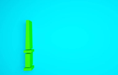 Mavi arka planda yeşil büyü çubuğu simgesi izole edildi. Yıldız şeklinde sihirli aksesuar. Sihirli güç. Minimalizm kavramı. 3d illüstrasyon 3B canlandırma.