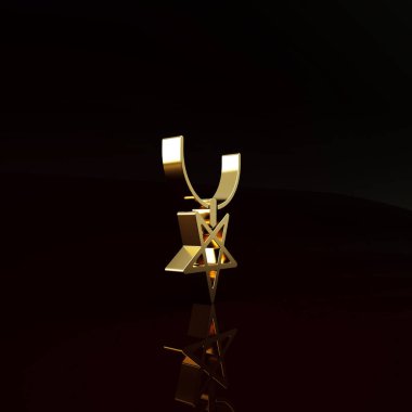 Kahverengi arka planda izole edilmiş kolye ikonundaki altın pentagram. Sihirli okült yıldız sembolü. Minimalizm kavramı. 3d illüstrasyon 3B canlandırma.