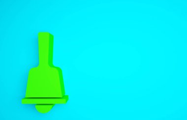 Yeşil Mutlu Noeller zil ikonu mavi arka planda izole edildi. Alarm sembolü, servis zili, el zili işareti, uyarı. Minimalizm kavramı. 3d illüstrasyon 3B canlandırma.