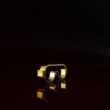 Kahverengi arkaplanda altın kayak gözlüğü simgesi izole edildi. Olağanüstü bir spor. Spor malzemeleri. Minimalizm kavramı. 3d illüstrasyon 3B canlandırma.