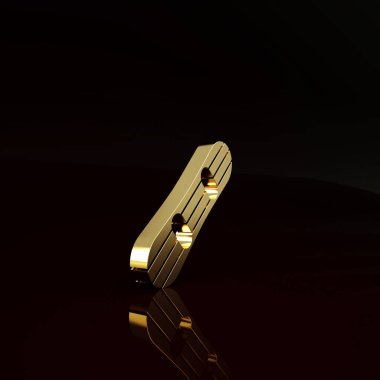 Altın Snowboard simgesi kahverengi arkaplanda izole edildi. Snowboard tahtası ikonu. Olağanüstü bir spor. Spor malzemeleri. Minimalizm kavramı. 3d illüstrasyon 3B canlandırma.