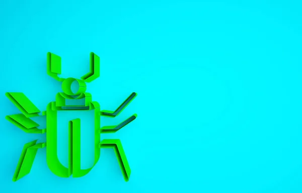 在蓝色背景上孤立的绿色昆虫苍蝇图标 最低纲领的概念 3D渲染3D插图 — 图库照片